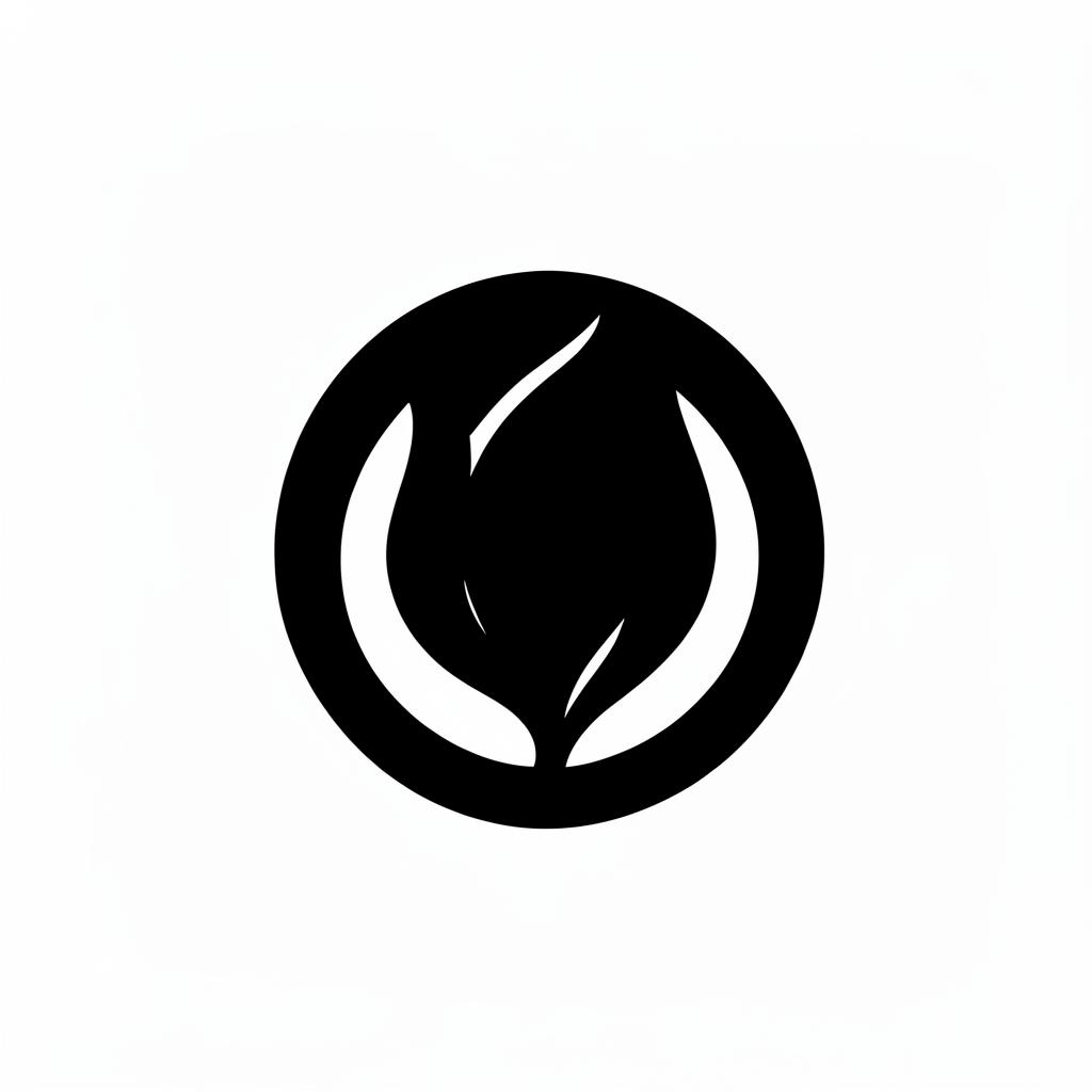 Bold circular tattoo with a white leaf-shaped negative-space cut-out